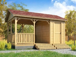 Деревянная садовая беседка с хозблоком 0413
