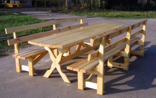 Комплект мебели садовой деревянной (стол 2,5м и две скамейки) 0035