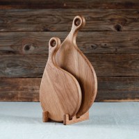 Набор разделочных досок из дуба + подставка 0012