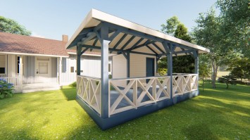 Деревянная садовая беседка с хозблоком 1042