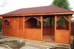 Деревянная садовая беседка с хозблоком 0942