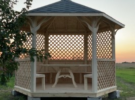Беседка шестигранная с мягкой кровлей 0786