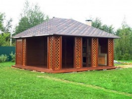 Деревянная садовая беседка с хозблоком 1199