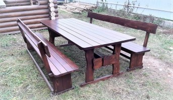 Комплект мебели садовой деревянной (стол 2,5м и две скамейки) 0032