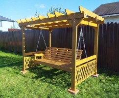 Качели садовые с перголой из дерева 0026