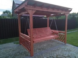 Качели садовые с перголой из дерева 0036