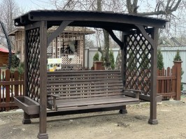 Качели садовые с перголой из дерева 0130