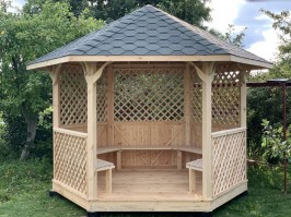 Беседка шестигранная с мягкой кровлей 0189